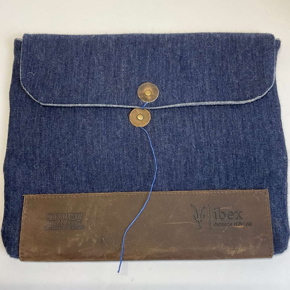 Ibex Queen City Dry Goods  Leather Laptop Sleeve Clutch Blue Brown USA Made